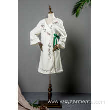 White coral fleece with full embroidery long robe